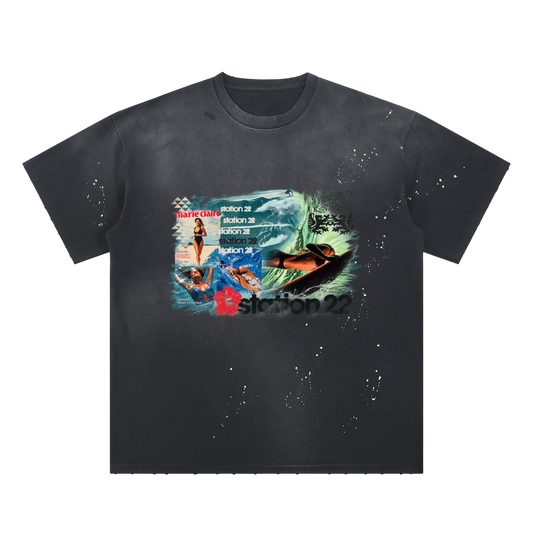 Hand-Frayed Sunfade Paint Splatter T-Shirt